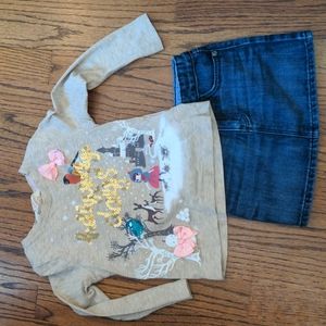 Holiday t-shirt, denim skirt bundle